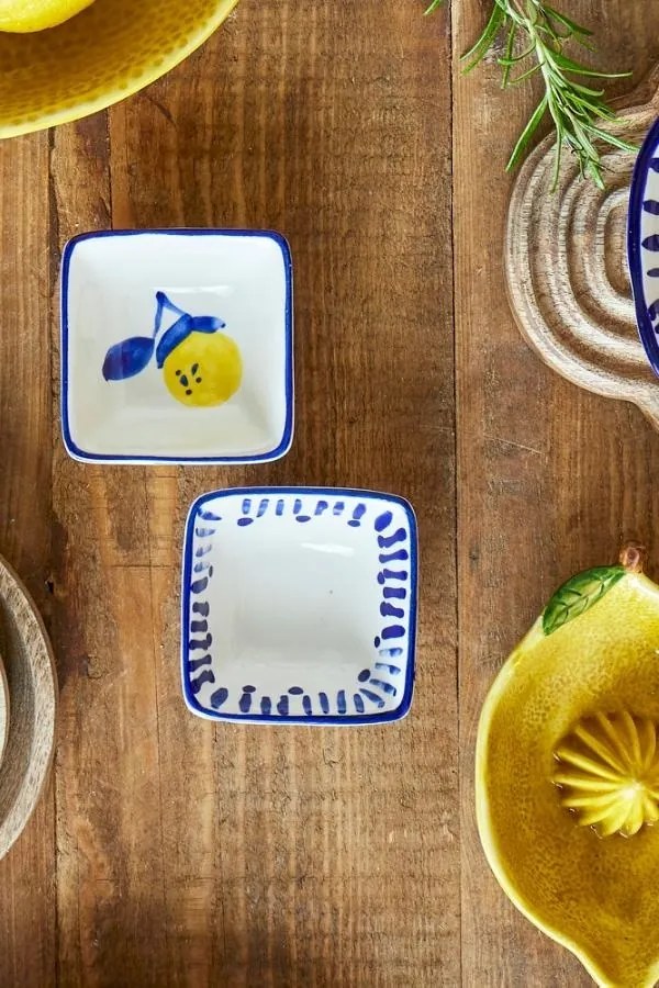 Set 2 boluri din ceramică pictate manual, design mediteranean, 8x8x4 cm, „Maxima"