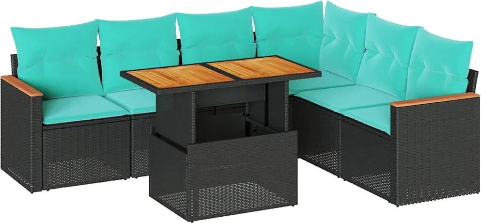 vidaXL Set canapele de grădină cu perne, 7 piese, negru, poliratan