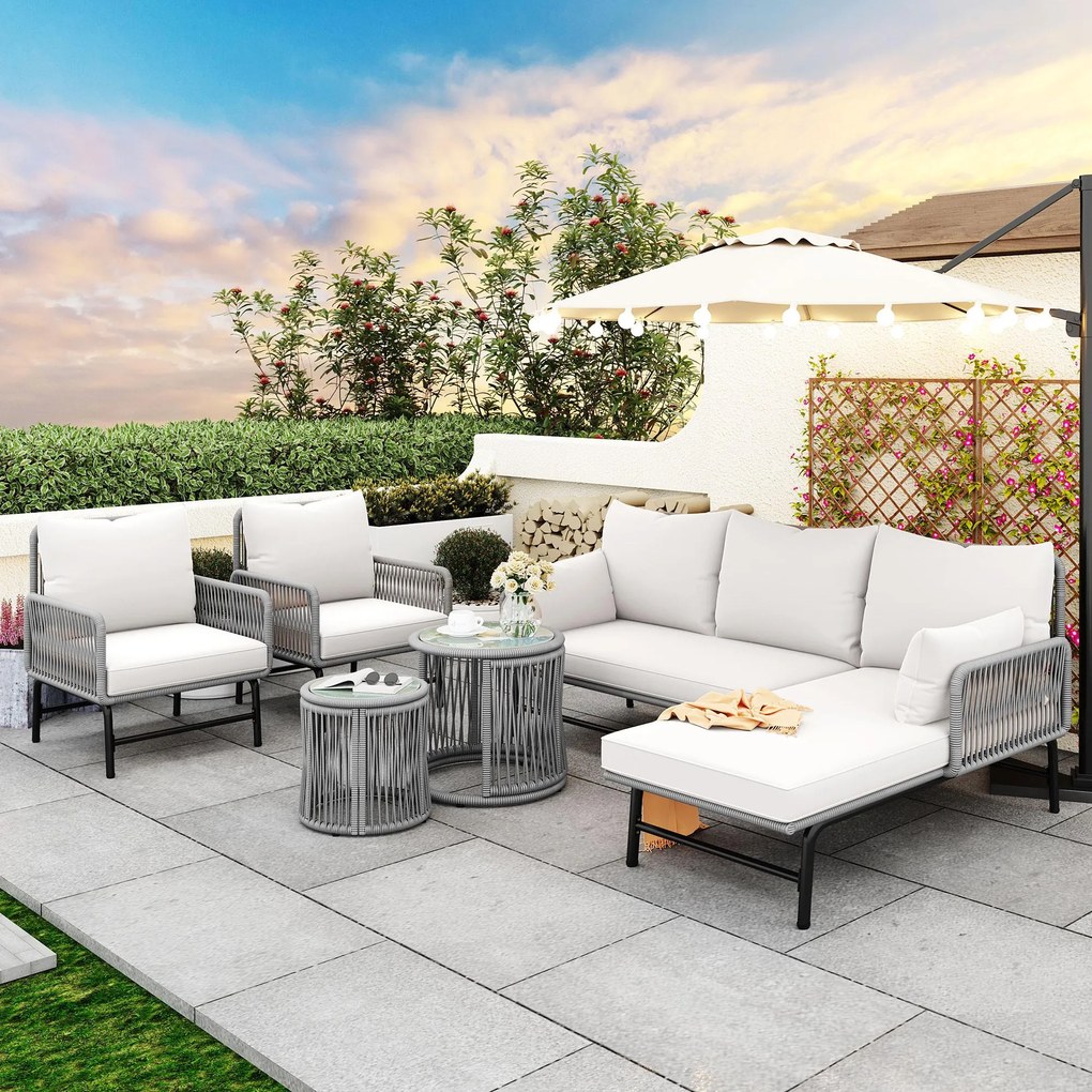 Set de lounge de grădină din 6 piese, Gri | Aosom Romania