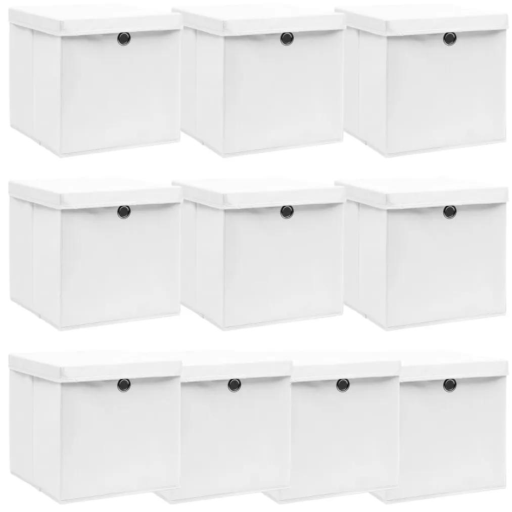 Cutii depozitare cu capace, 10 buc., alb, 32x32x32 cm, textil 10, Alb cu capace, 1, 1