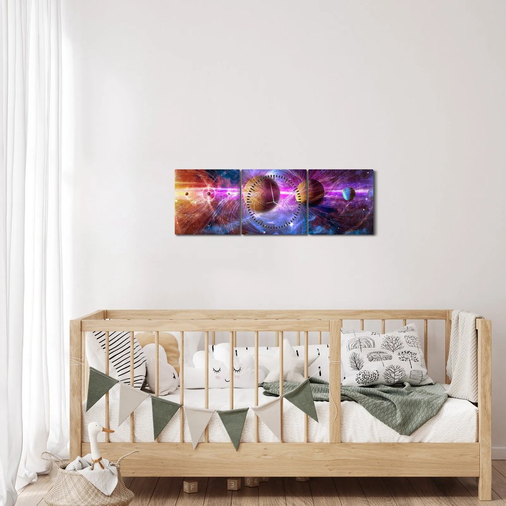 Tablou - Sistemul solar (cu ceas) (90x30 cm)