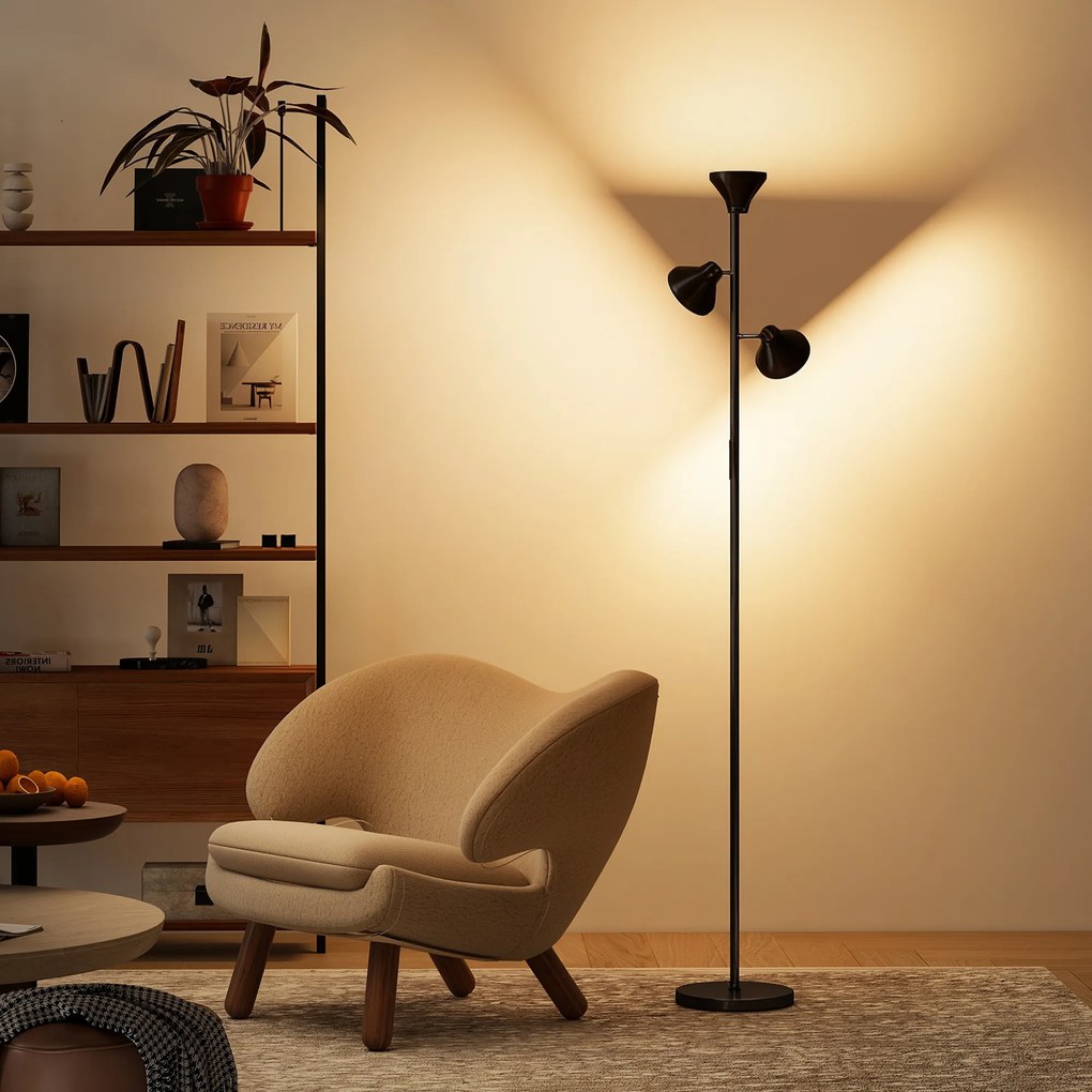HOMCOM Lampă de Podea cu 3 Capete Reglabile Independent Φ25x170 cm Negru | Aosom Romania