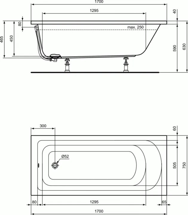 Cada rectangulara 170 x 75 cm Ideal Standard Hotline New, K274601