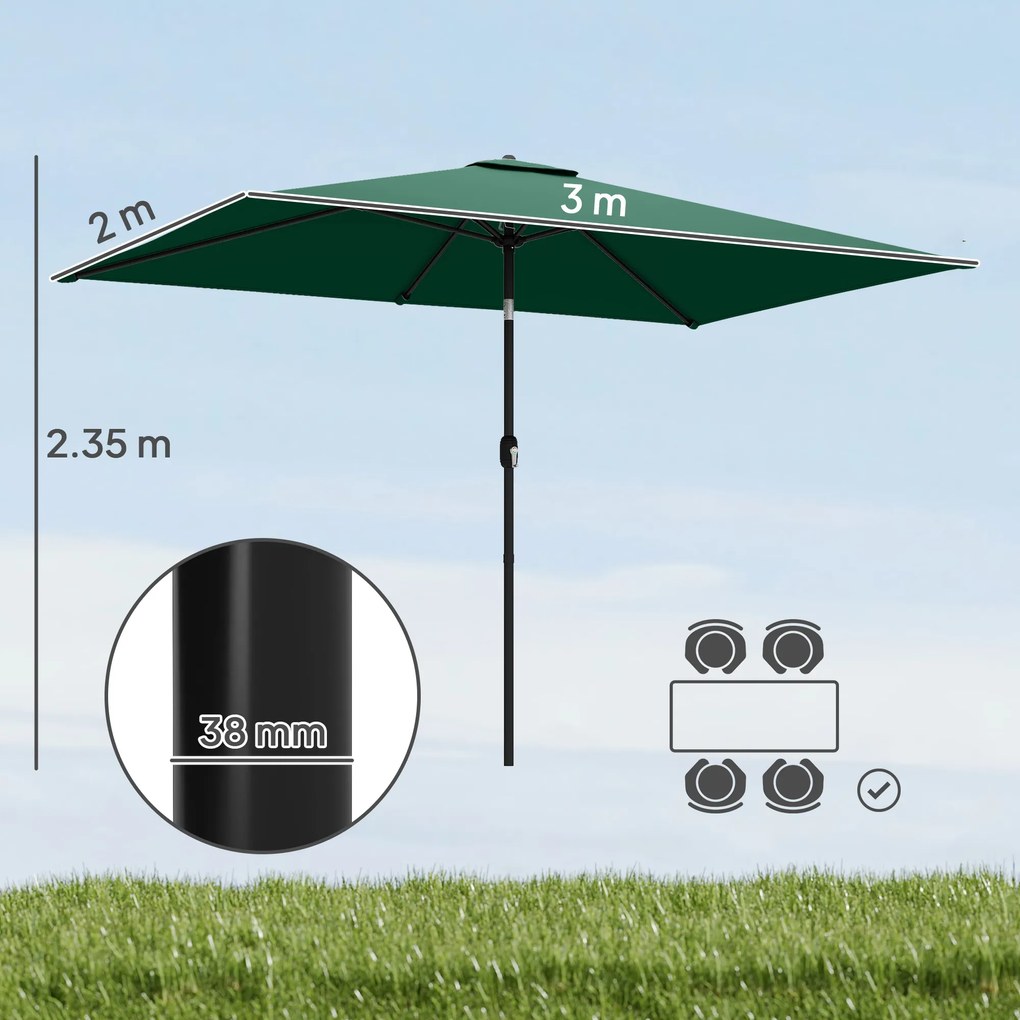 Outsunny Umbrelă înclinabilă 300 x 200 cm pentru balcon cu manivelă, husă de protecție, verde | Aosom Romania