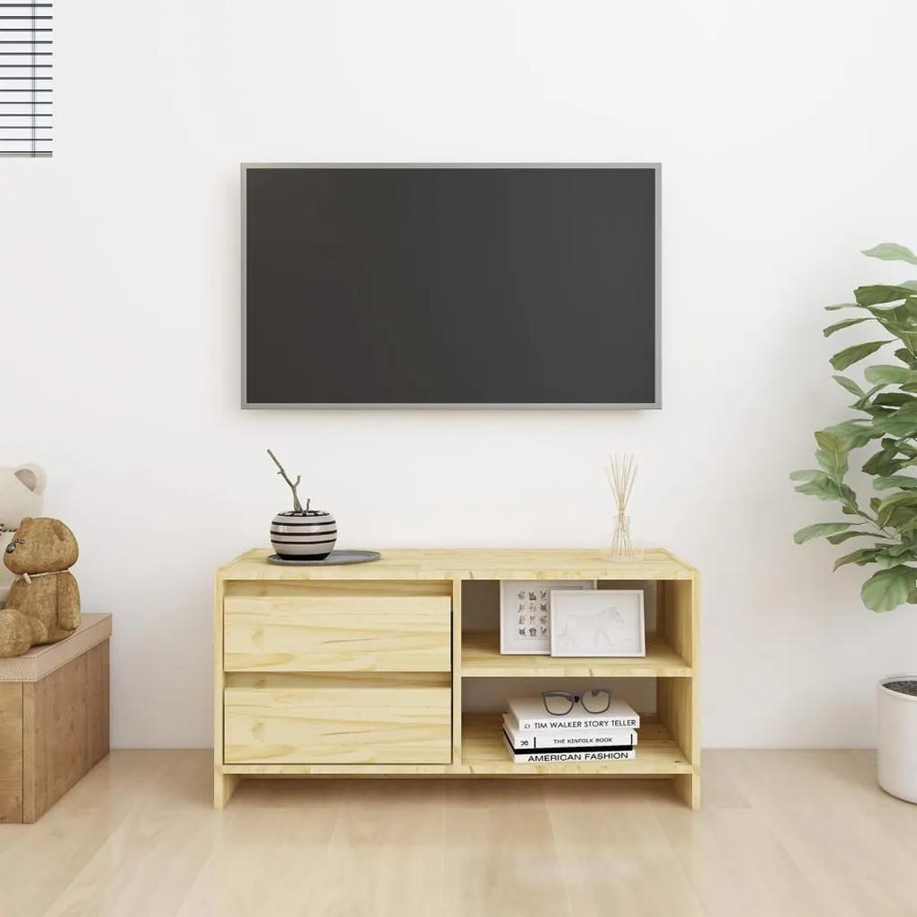 Comoda TV, 80x31x39 cm, lemn masiv de pin 1, Maro