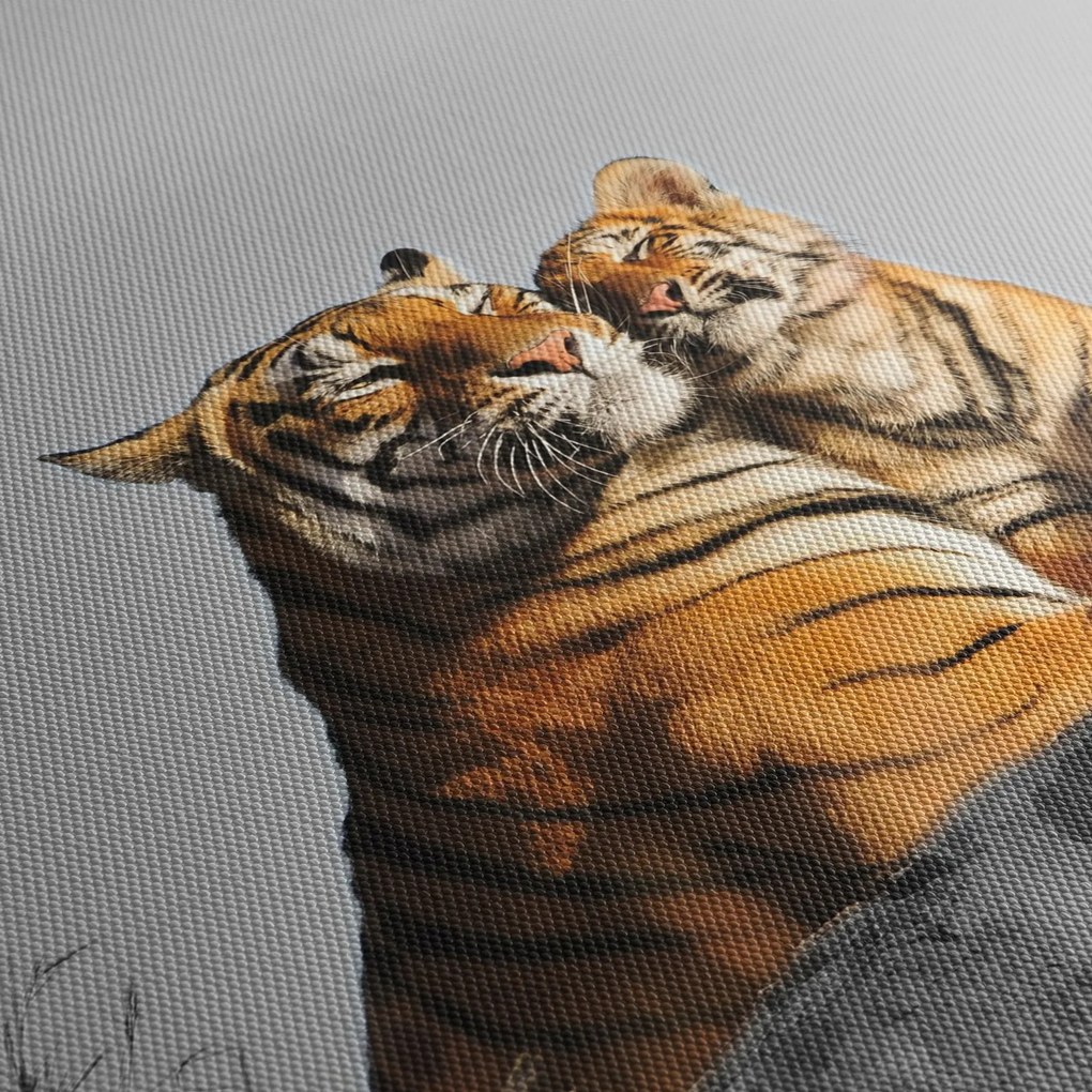Tablou - Tigroaica cu pui, versiunea alb-negru (120x50 cm)