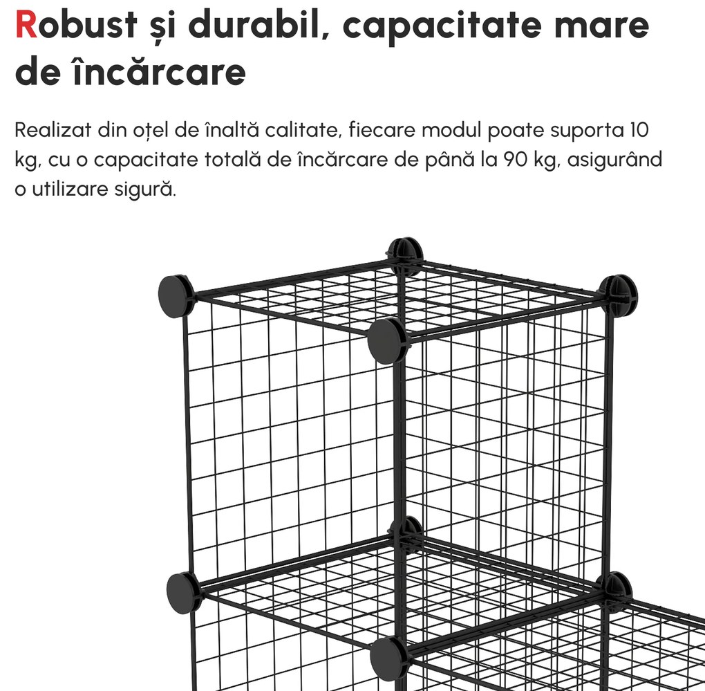 HOMCOM Bibliotecă Spațiu Redus, 9 Cuburi, Oțel/PP, 35x35x35cm, Negru, pentru Jucării/Haine | Aosom Romania