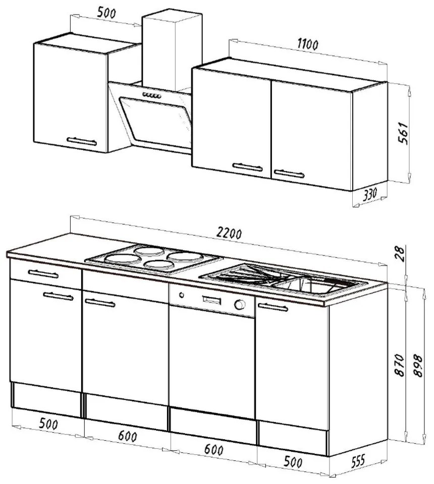Mobilă de bucătărie Yorki 220, corp din stejar Yorki, cu față antracit satinat