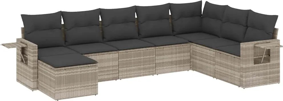 vidaXL Set mobilier de grădină cu perne, 8 piese gri deschis poliratan