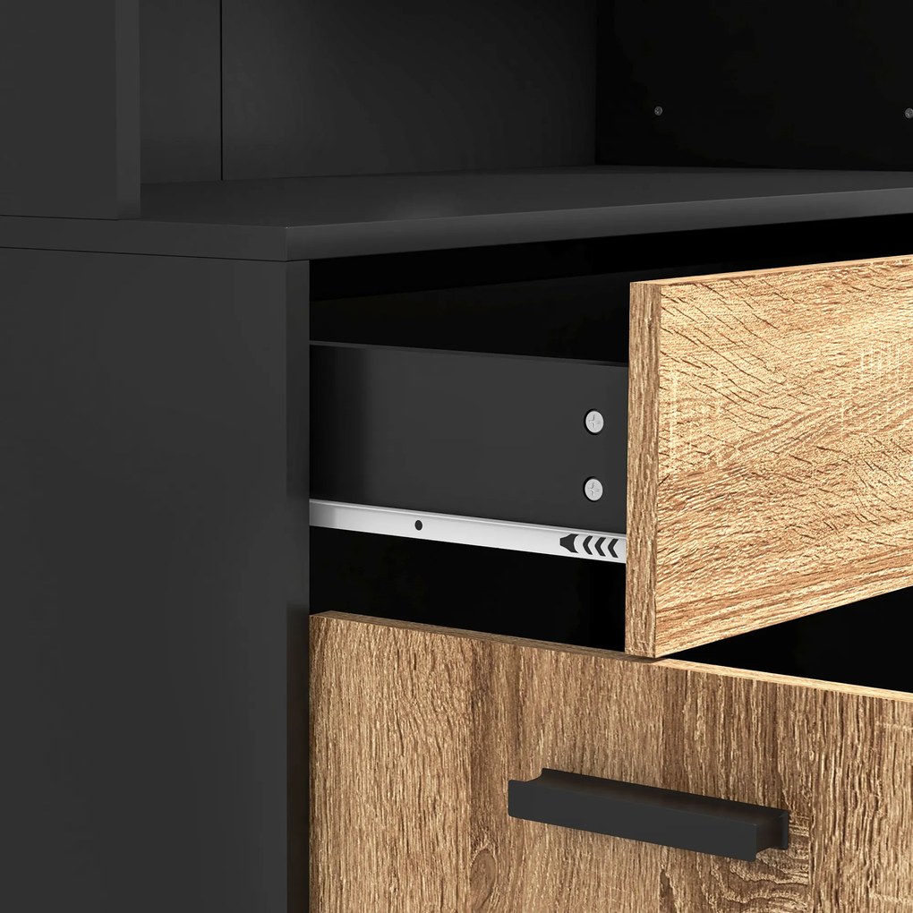 HOMCOM Dulap de bucătărie din lemn cu 2 dulapuri cu 2 uși și sertar, 80x40x180 cm, negru și culoare lemn | Aosom Romania