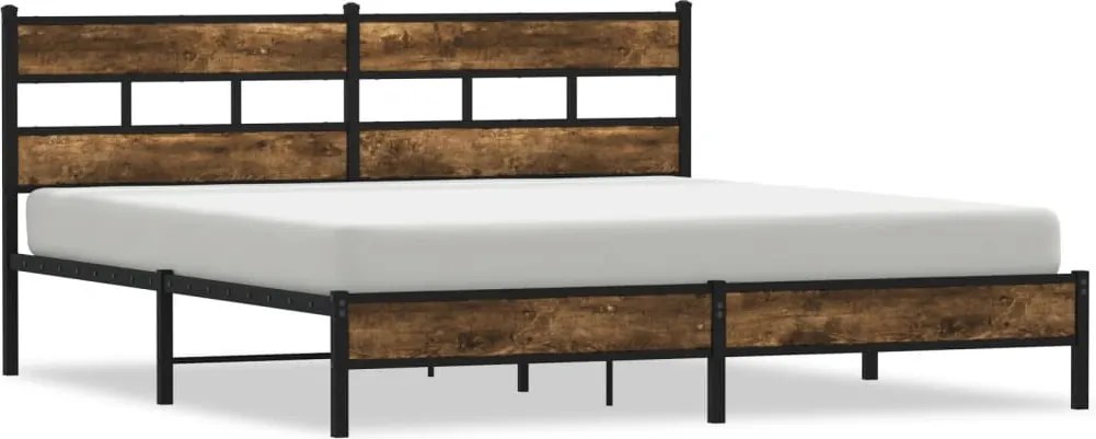 vidaXL Cadru pat metalic fără saltea, stejar fumuriu, 200x200 cm