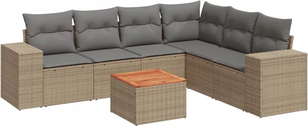 vidaXL Set canapele de grădină, 7 piese, cu perne, bej, poliratan