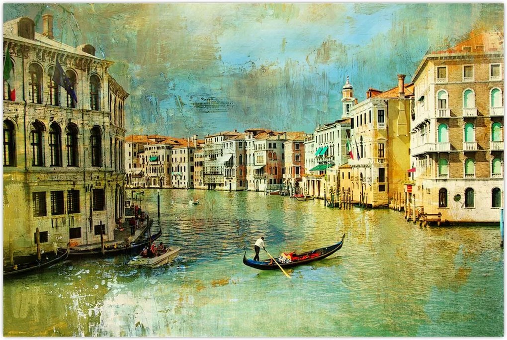 Tablou - Canalul de la Veneția și gondole (90x60 cm)