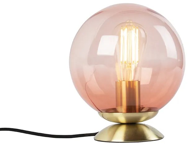 Lampă de masă Art Deco din alamă cu sticlă roz - Pallon