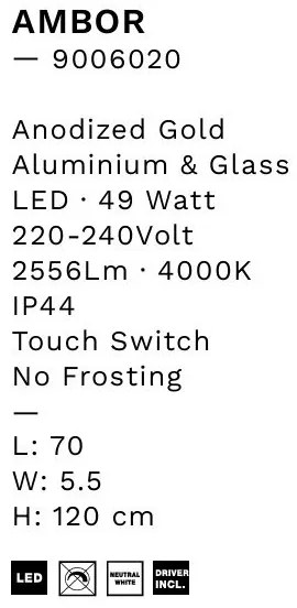 Oglinda baie cu iluminat LED IP44 Ambor, 70x120cm