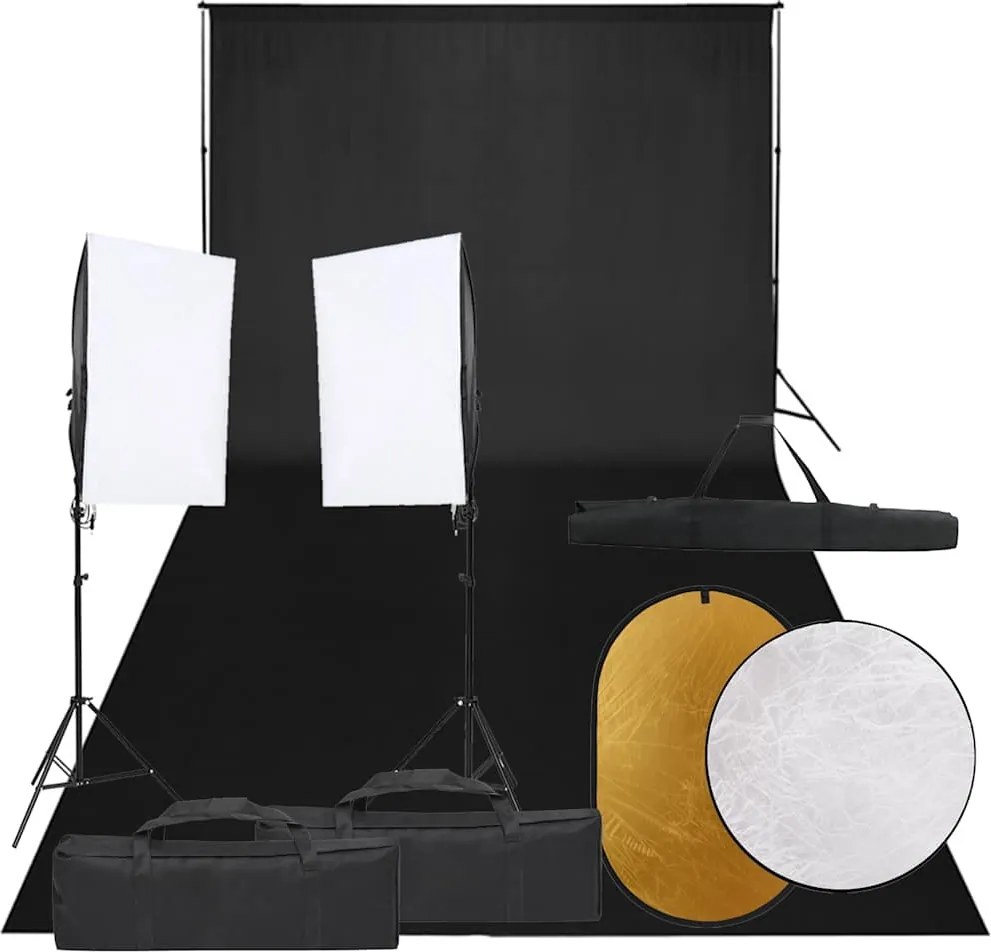 vidaXL Kit studio foto cu set de lumini, fundal și reflector