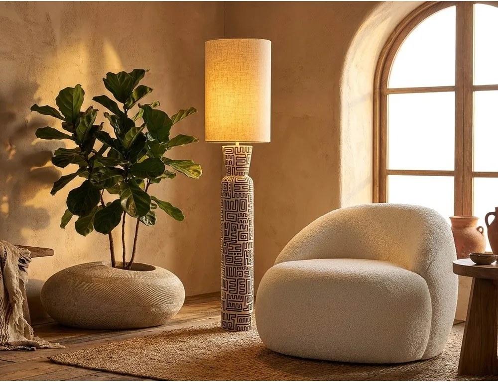 Lampadar negru/crem cu abajur textil (înălțime 145 cm) Nairobi – Mauro Ferretti