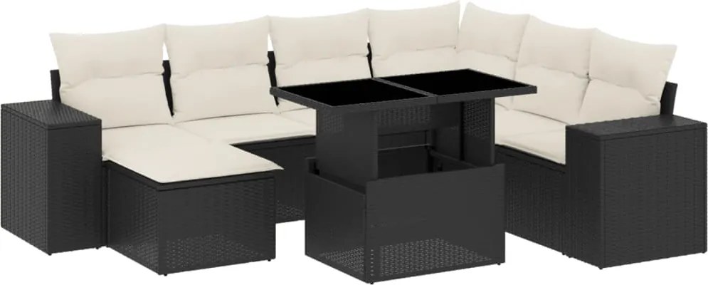 vidaXL Set mobilier de grădină cu perne, 8 piese, negru, poliratan