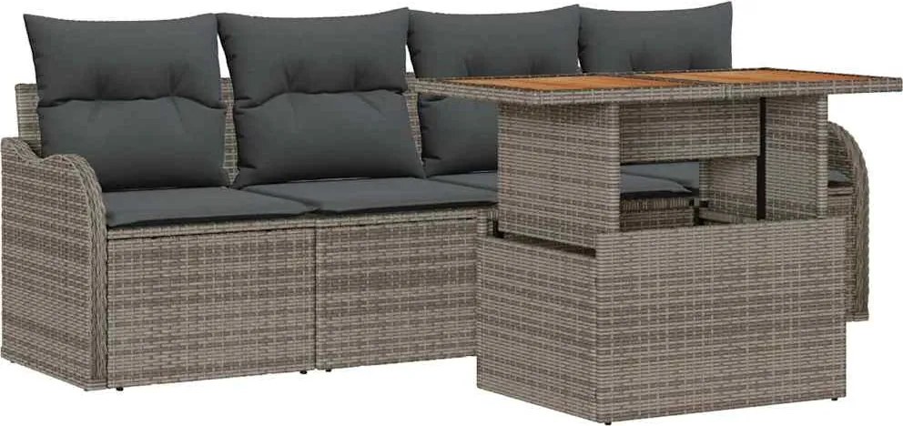 vidaXL Set de canapele pentru grădină cu pernă 5 pcs Gri poliratan