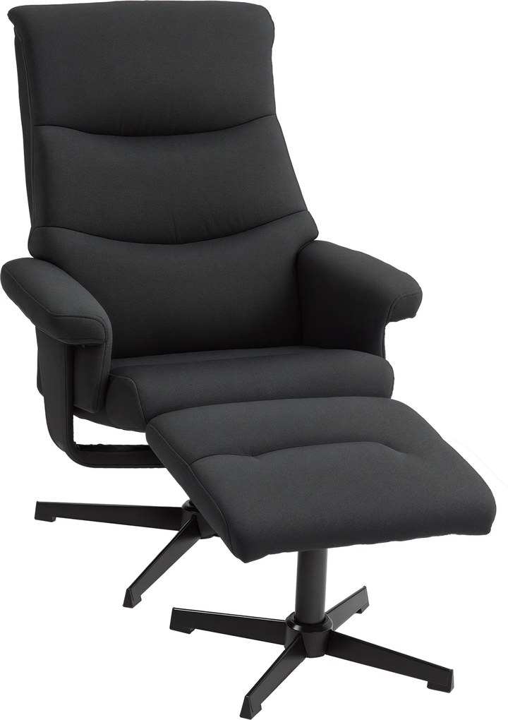 HOMCOM Fotoliu rabatabil cu taburet, rotativ, funcție de legănare, aspect catifelat, până la 150 kg, Negru | Aosom Romania