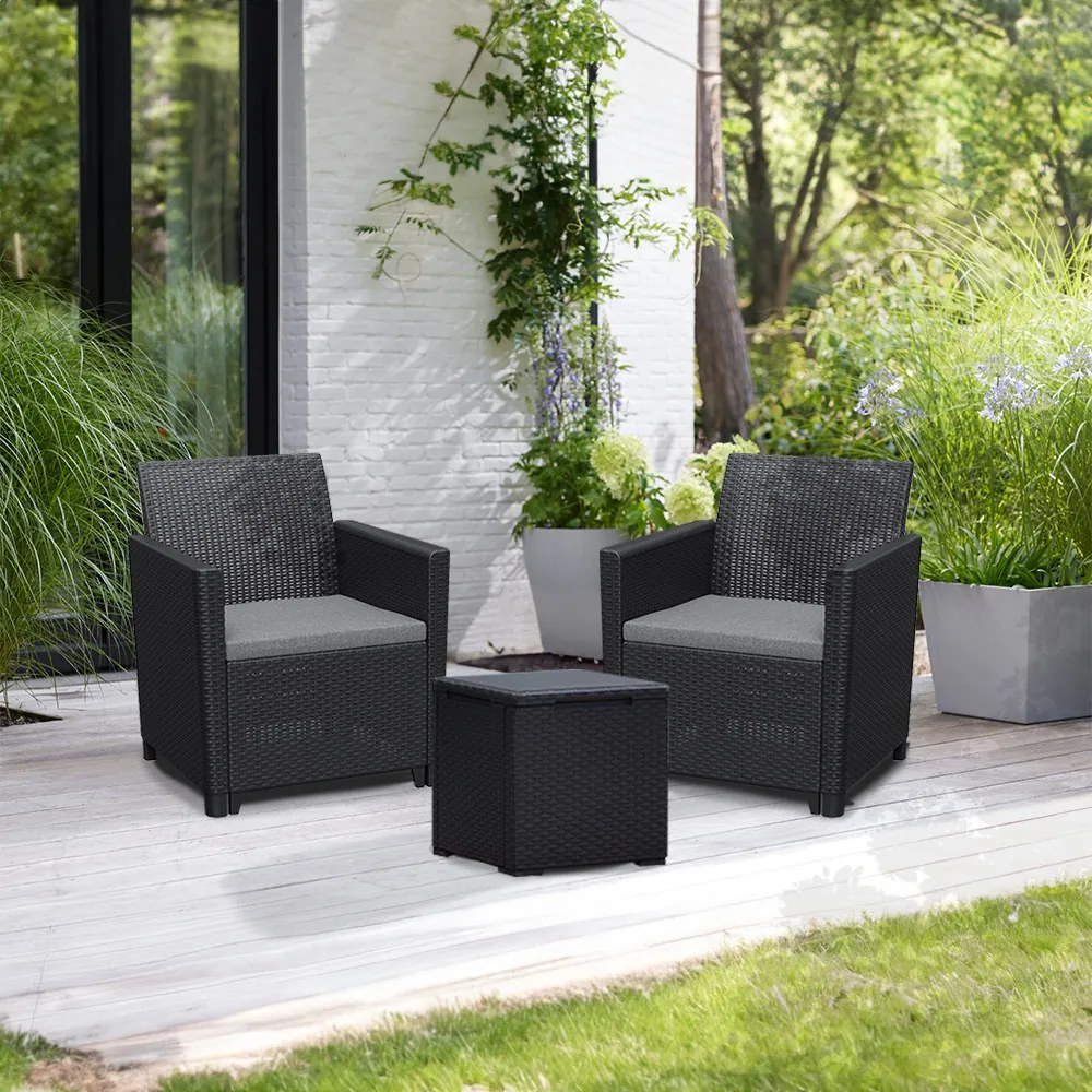 Set mobilier de grădină pentru balcon Claire IV cu masă de depozitare Vigo, grafit
