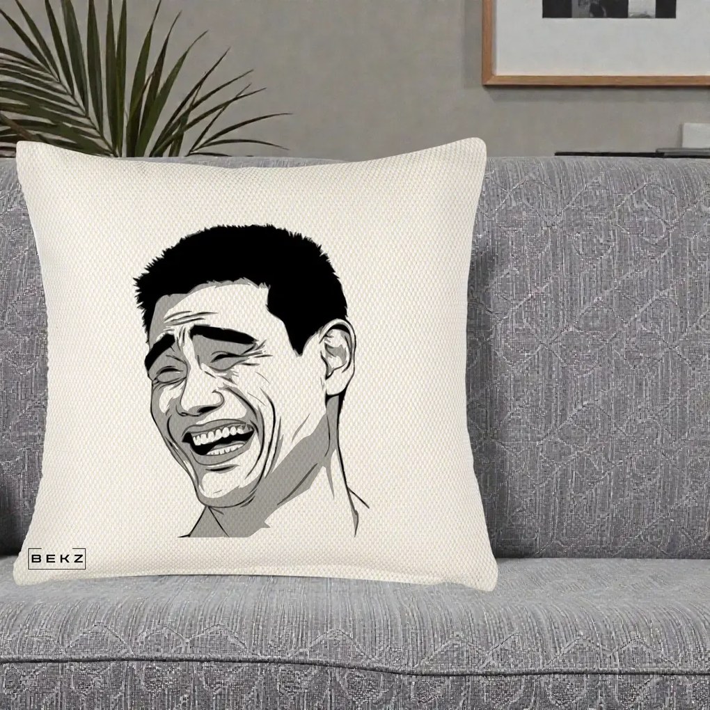 Perna Decorativa Yao Ming Meme, 40x40 cm, Crem Reliefat, Husa Detasabila, Perna Inclusa, BEKZ®