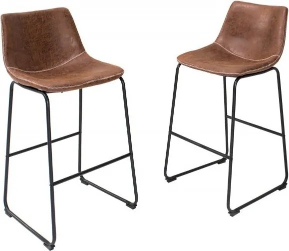 Set 2 scaune de bar cu tapiterie din microfibra Django maro vintage
