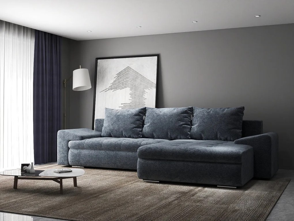 Colțar extensibil dumonde cu ladă de depozitare si sezut confortabil din spuma high-density, Leonardo Euphoria Grafit 260x185 cm II