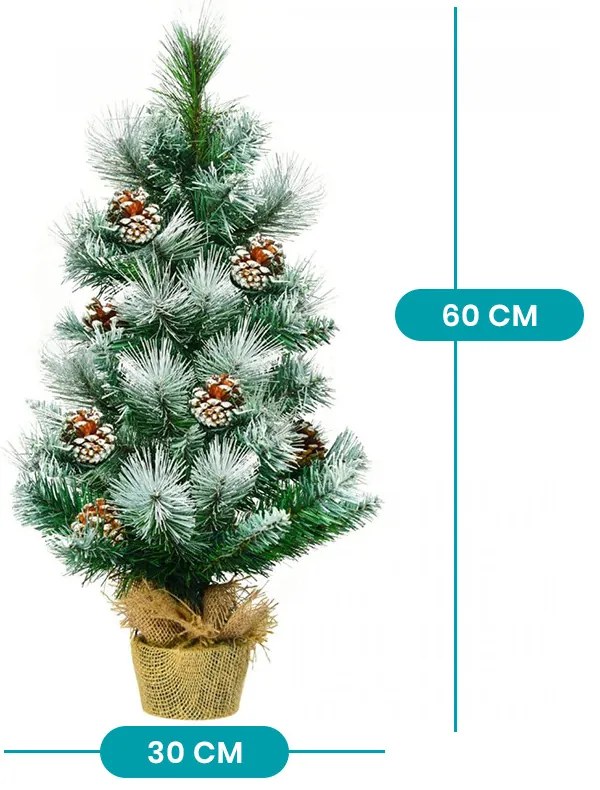 Brad artificial cu zăpadă și conuri, 60 cm