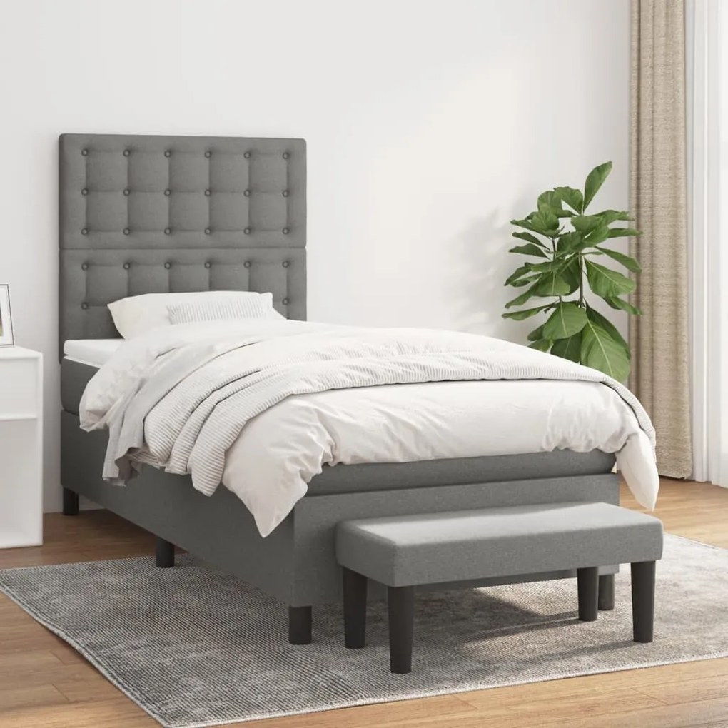 vidaXL Pat box spring cu saltea, gri închis, 80x200 cm, textil