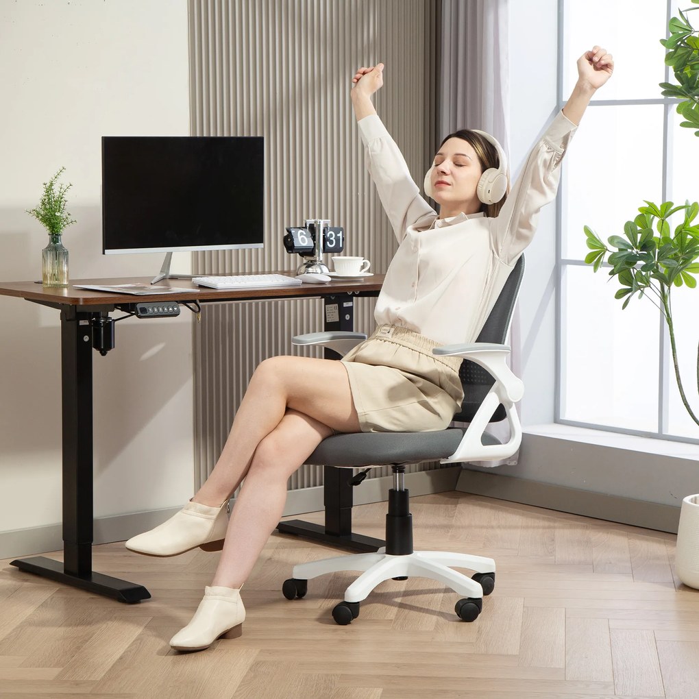 HOMCOM Scaun mesh respirabil, scaun rotativ ergonomic cu brațe rabatabile și suport lombar, gri | Aosom Romania