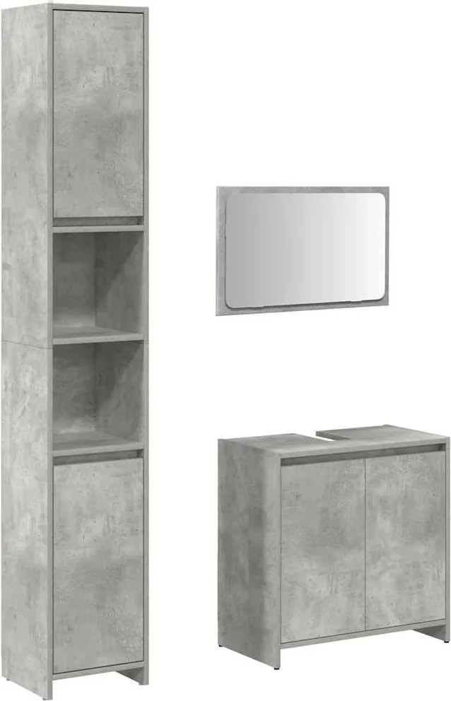 vidaXL Set mobilier de baie, 3 piese, gri beton, lemn compozit