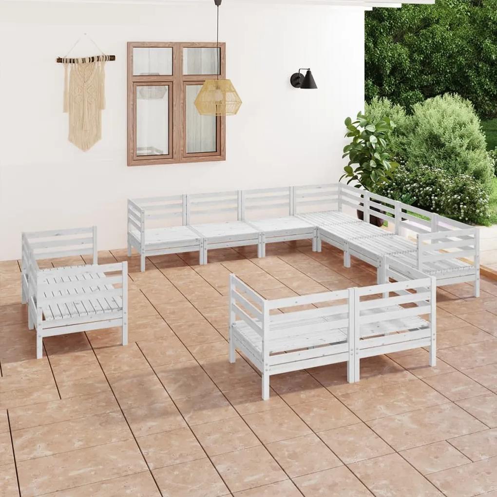 3083215 vidaXL Set mobilier de grădină, 11 piese, alb, lemn masiv de pin