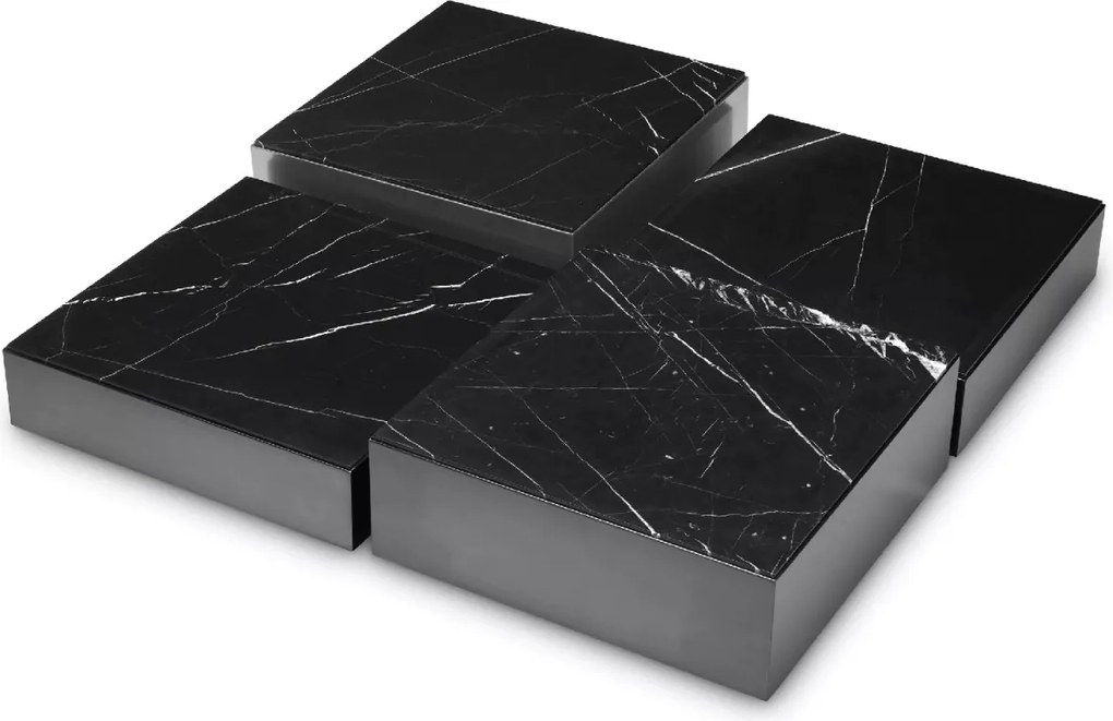 Set de 4 masute de cafea design LUX Esposito, bronz/ marmura neagra