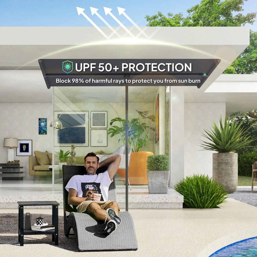 Outsunny Umbrelă de Soare cu Protecție UPF 50+, Înclinare la 180° și Înălțime Reglabilă, 150x205x120-215 cm, Gri Închis | Aosom Romania