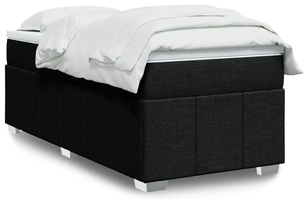 vidaXL Pat box spring cu saltea, negru, 90x200 cm, textil