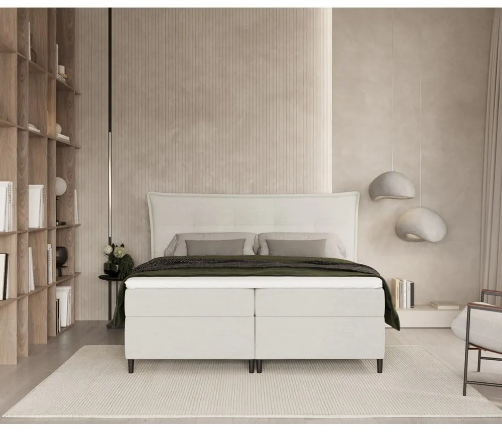 Pat boxspring crem cu spațiu de depozitare 140x200 cm Sinai – Maison de Rêve