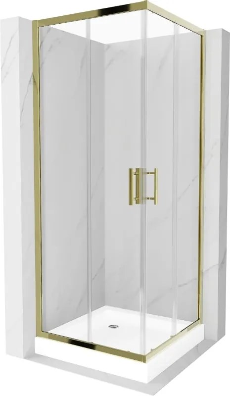 Mexen Rio cabina de duș pătrată 80 x 80 cm, transparentă, aurie + cadă de duș , albă - 860-080-080-50-00-4510