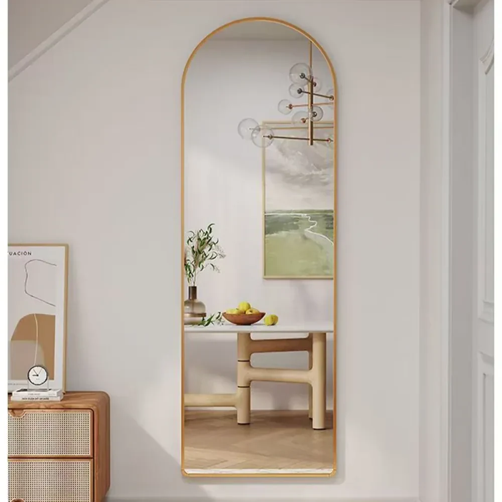 Oglindă decorativa, arcuita, cu ramă metalică, oglindă podea, perete sau montare independenta, 150x40 cm