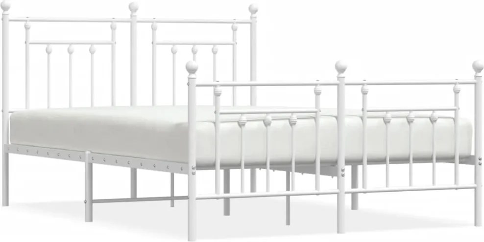 vidaXL Cadru de pat metalic cu tăblie de cap/picioare, alb, 140x190 cm