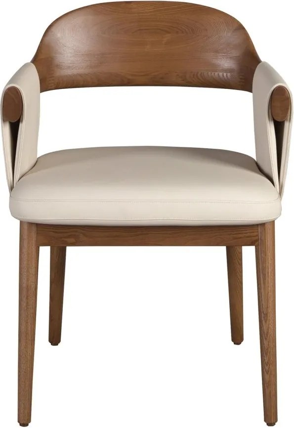 Scaun dining imitatie de piele crem si lemn Walnut