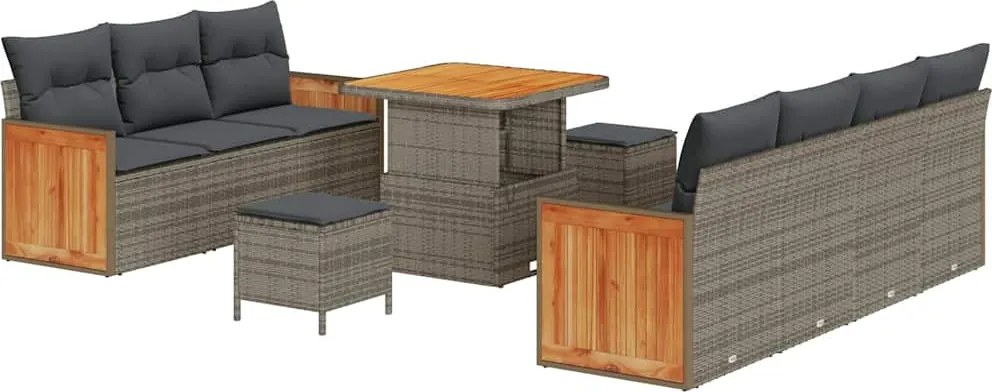 vidaXL Set de canapele pentru grădină cu pernă 10 pcs Gri