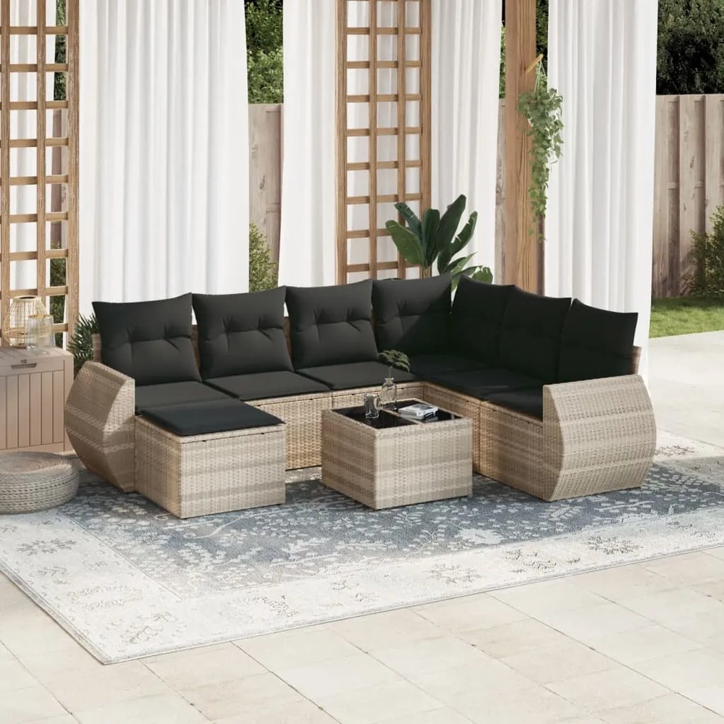 3254049 vidaXL Set mobilier de grădină cu perne, 8 piese gri deschis poliratan