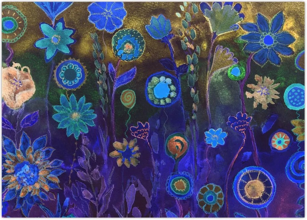 Tablou - Flori albastru închis (70x50 cm)