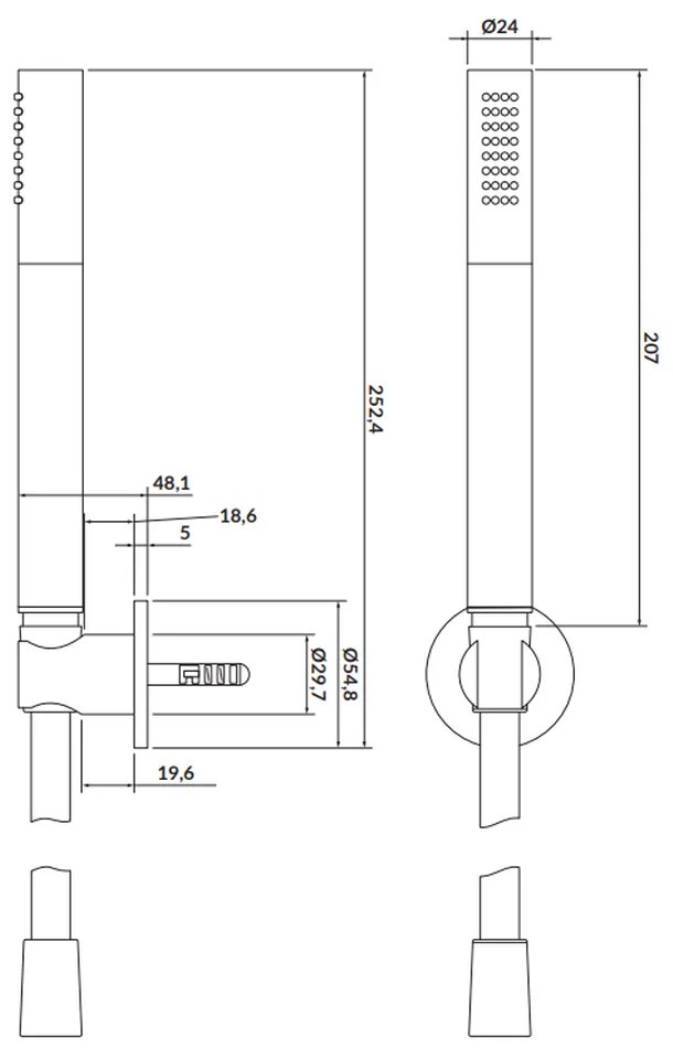 Set de dus Cersanit Larga cu para dus, furtun si sistem de prindere, auriu mat