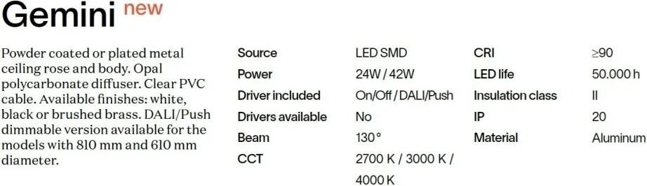 Plafoniera LED design circular GEMINI PL D042 ON-OFF OTTONE 4000K