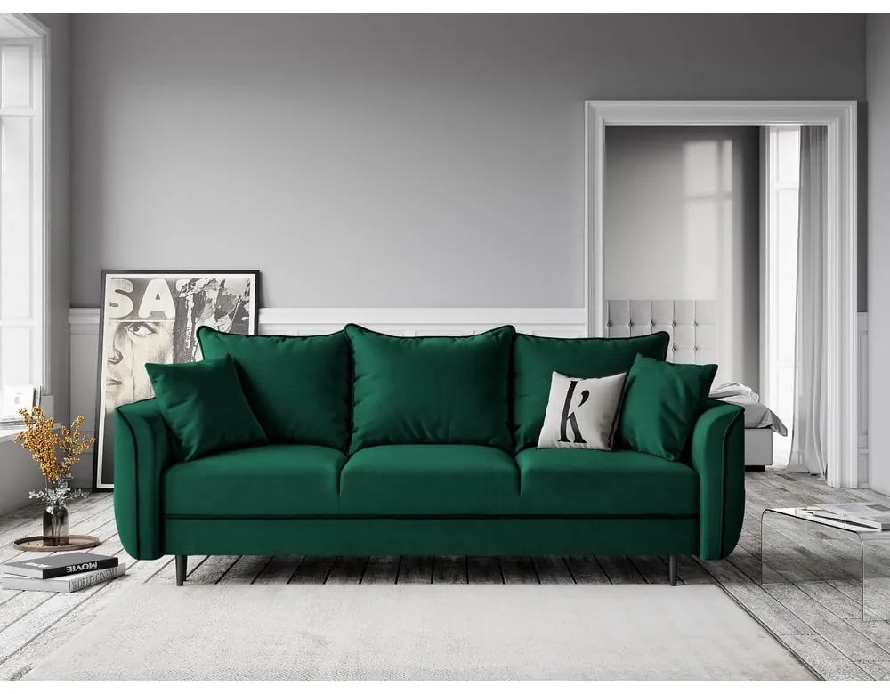 Canapea extensibilă din catifea Kooko Home Basso, verde