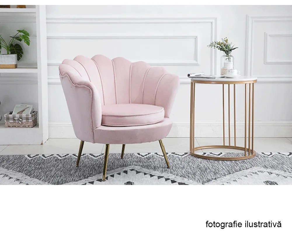 Fotoliu în stil Art-deco, catifea Velvet roz/crom auriu, NOBLIN NEW