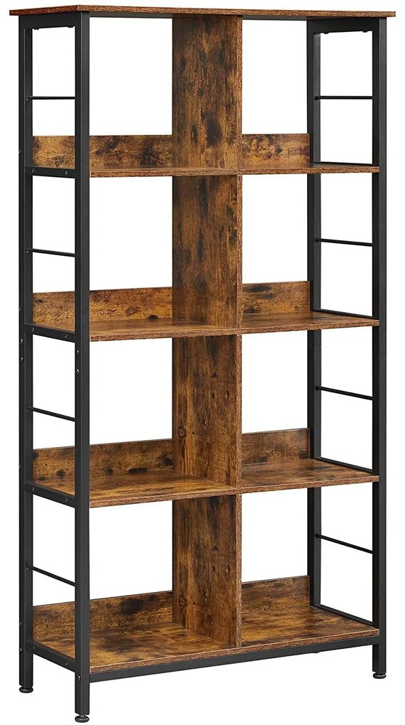 Bibliotecă pe 4 nivele 80 x 149 x 33 cm, rustic maro-negru