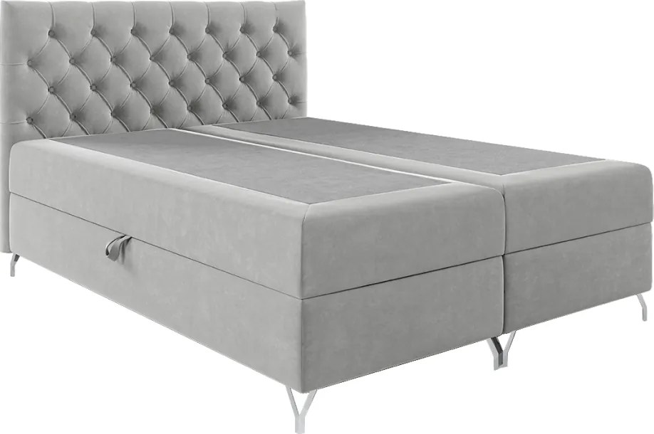 Pat cu boxspring, 180x200, ţesătură gri deschis Velvet, GULIETTE + cadou